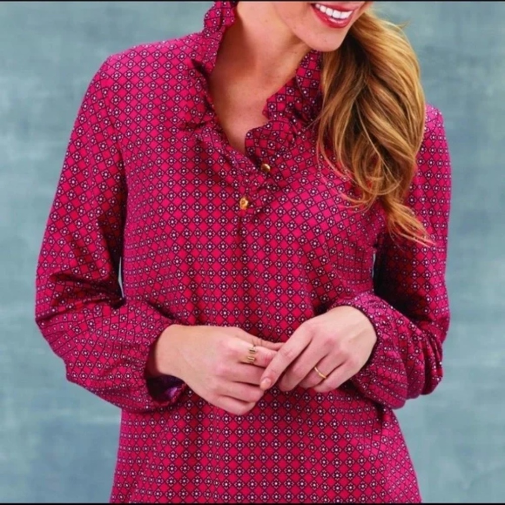 Ruffle neck tunic magenta